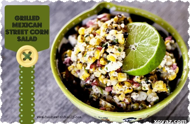 Grilled Mexican Street Corn Salad: A vibrant and zesty summer side dish featuring charred sweet corn, creamy dressing, and fresh herbs.