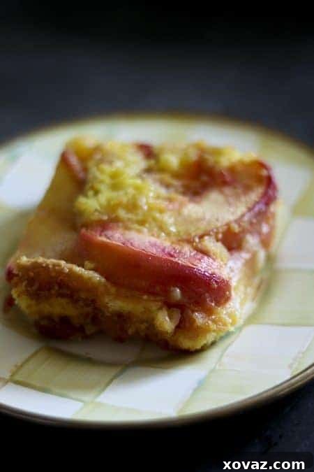 Close-up of baked Whiskey Peach Cobbler