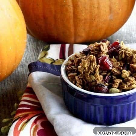 Homemade Pumpkin Spice Granola with dried cranberries, perfect for fall