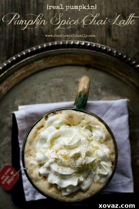 Homemade Pumpkin Spice Chai Latte with real pumpkin, a cozy fall beverage