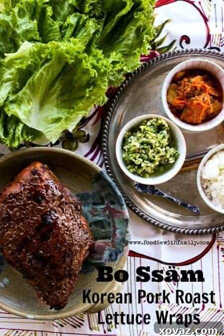 Bo Ssam Korean Pork Roast Lettuce Wraps - a delicious, savory and sweet Korean dish perfect for sharing