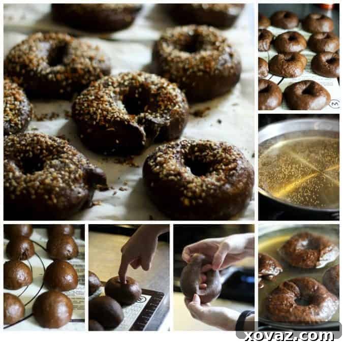 Black Russian Pumpernickel Everything Bagels 5 A selection of Black Russian Bagels, also known as Pumpernickel Everything Bagels, freshly baked and arranged on a kitchen counter.