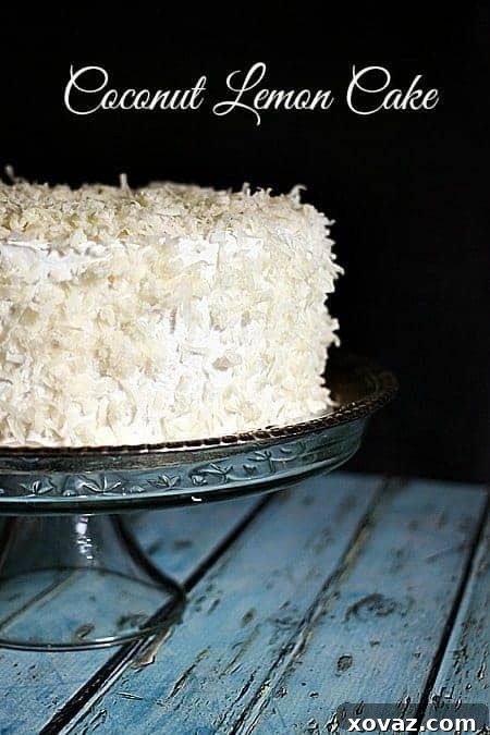 Zesty Coconut Cloud Cake 3 Coconut Lemon Cake with layers of cake, lemon curd, and frosting visible