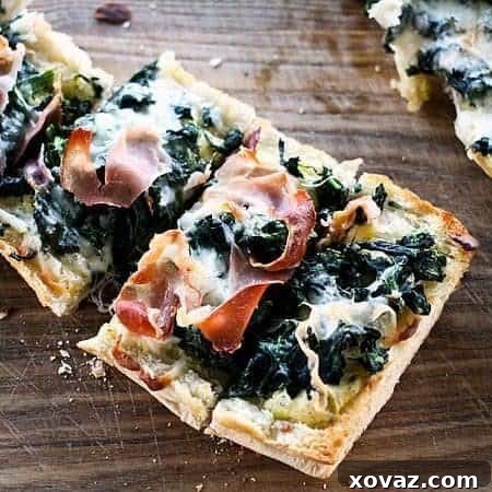 White Spinach French Bread Pizza with Prosciutto