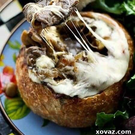 Philly Cheesesteak Stew in Sourdough Bread Bowls