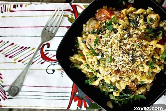 25-Minute Chicken Sausage, Kale, and Mushroom One-Pot Pasta 3 Chicken Sausage, Kale, and Mushroom One Pot Pasta with crunchy breadcrumbs