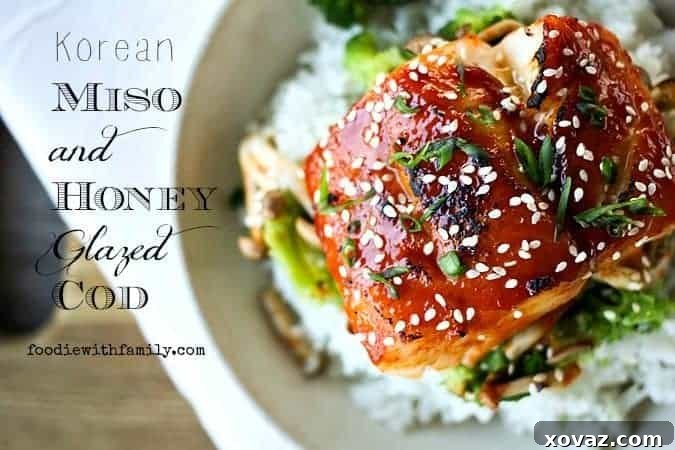 Flaky Korean Miso and Honey Glazed Cod served with fresh accompaniments.