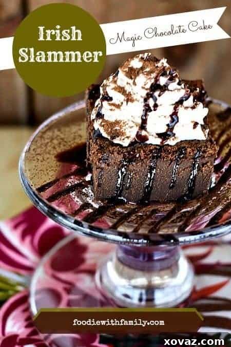 Decadent Irish Chocolate Custard Cake: Guinness, Baileys & Jameson Infused 2 Irish Slammer Magic Chocolate Cake. The cake with the magically separating custard and cake layers flavoured with Guinness Stout, Bailey's Irish Cream, and Jameson Whiskey.