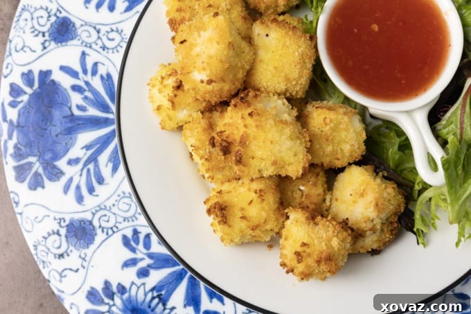 Crispy golden-brown Ranch fish nuggets freshly baked on a parchment-lined sheet pan, garnished with fresh herbs and lemon wedges.