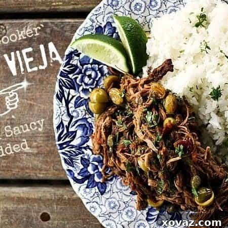 Ropa Vieja: Thin shreds of flank steak braised in a rich tomato vegetable sauce with olives and capers. Prepare in an Instant Pot OR Slow-Cooker.