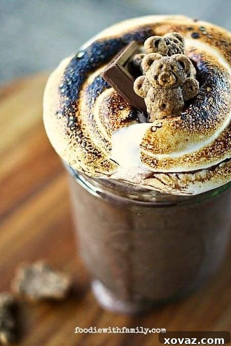 Toasted Marshmallow and Chocolate S'mores Milkshake 2 Rich chocolate and perfectly toasted marshmallow s'mores milkshake in a glass