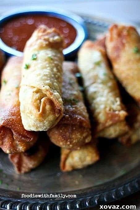 Crispy Cheesy Barbecue Chicken and Bacon Eggrolls with a delicious golden-brown wrapper