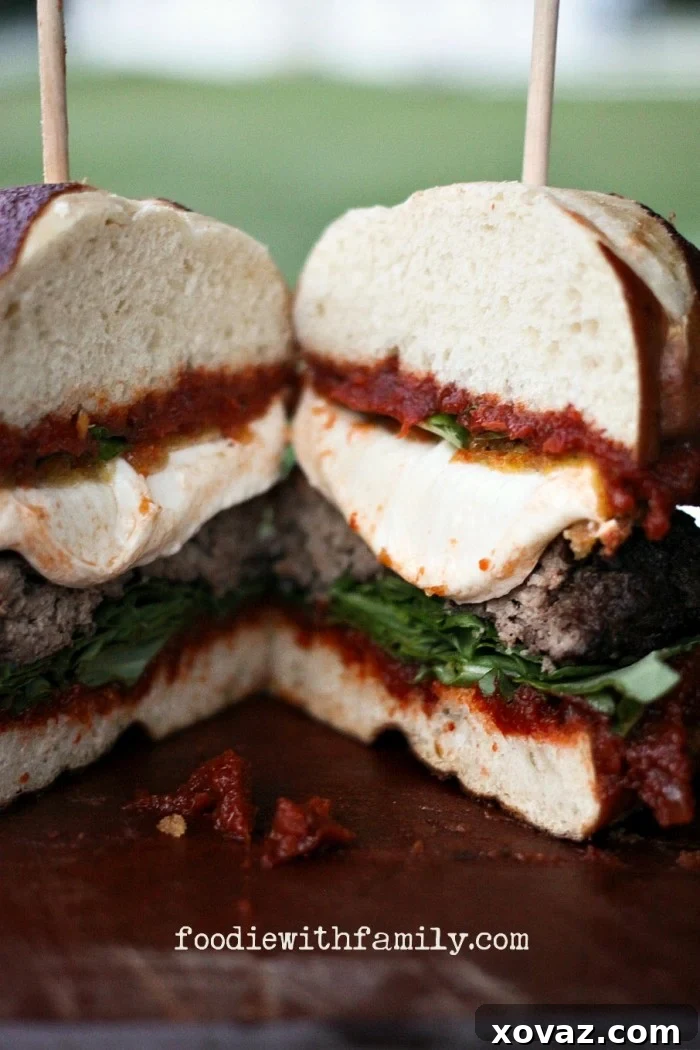 Fried Mozzarella and Sun Dried Tomato Burgers from foodiewithfamily.com