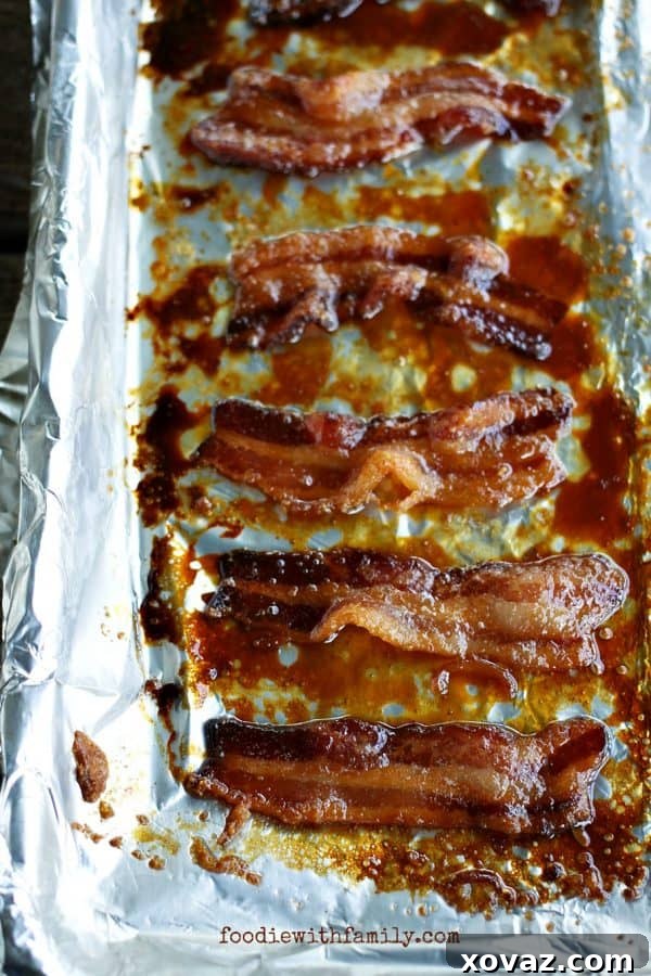 Sticky Sweet Maple Bacon 4 Freshly baked homemade Maple Candied Bacon, glistening with caramelized maple sugar and perfectly crisped.