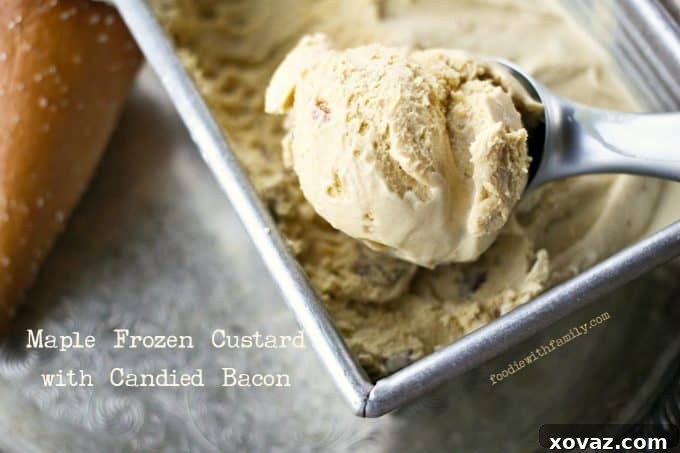 Creamy Maple Frozen Custard with Candied Bacon from foodiewithfamily.com