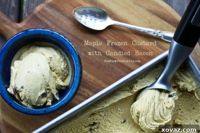 Serving Soft set Maple Frozen Custard with Candied Bacon from foodiewithfamily.com