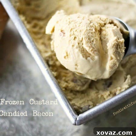 Creamy Maple Frozen Custard with Candied Bacon from foodiewithfamily.com