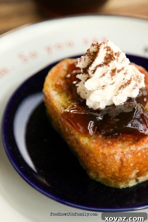 Simple French Toast with Coffee Jelly, Whipped Cream, and Cocoa Powder from foodiewithfamily.com