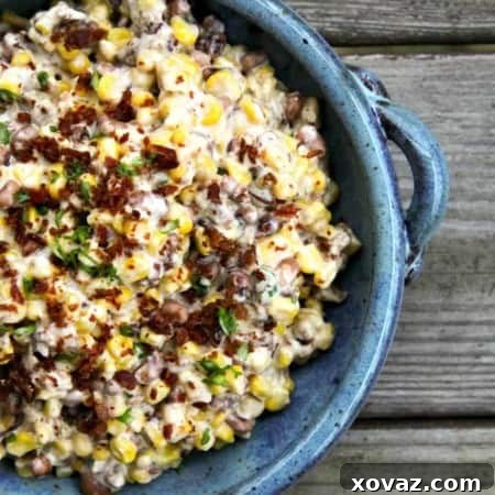 Slow-Cooker Black-Eyed Pea Dip with Corn and Bacon is absolutely bursting with flavor in a creamy cheese sauce.