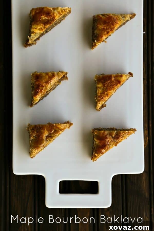 Maple Bourbon Baklava is like pecan pie meets dark maple syrup and takes a trip to the Middle East