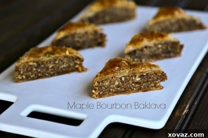 Maple Bourbon Baklava is like pecan pie meets dark maple syrup and takes a trip to the Middle East