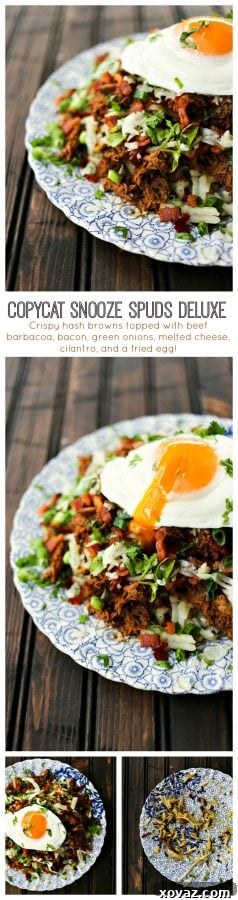 Dreamy Tater Pillows 7 Copycat Snooze Spuds Deluxe: hash browns with cheese and meat and a fried egg