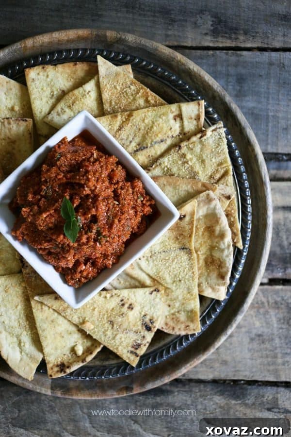 Creamy and rustic sun dried tomato pesto dip perfect for spreading or dipping