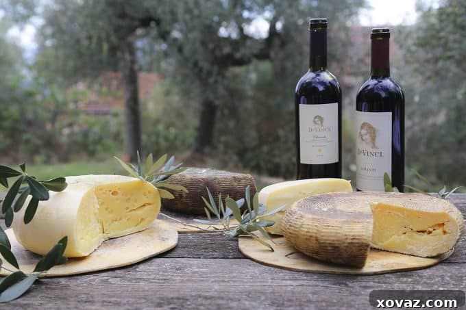 Guests enjoying a cheese and wine tasting amidst the beautiful Tuscan countryside.
