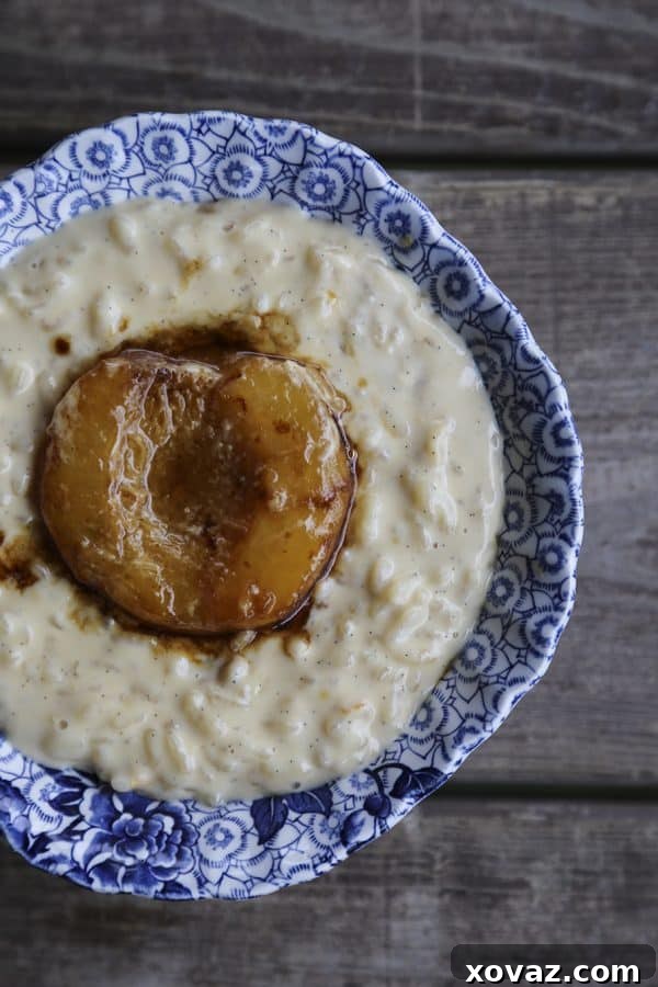 Modern Peaches and Cream Rice Pudding from foodiewithfamily.com