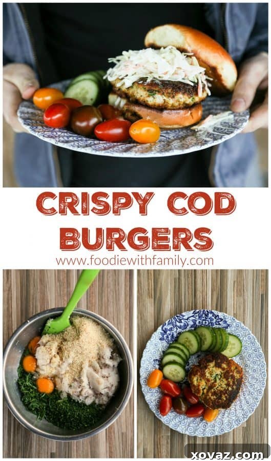 Pan-Crisped Cod Patties 2 Easy, healthy, homemade Crispy Cod Burgers with chives and Old Bay from foodiewithfamily.com