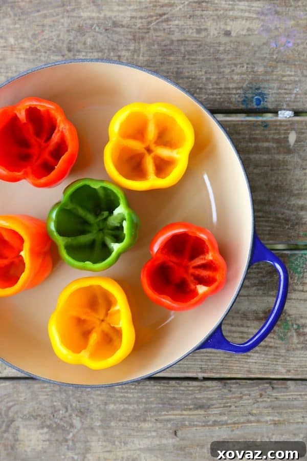 Healthy Greek Stuffed Peppers 3 Preparation tips for Lightened Up Greek Style Stuffed Peppers, showcasing colorful bell peppers ready for stuffing.