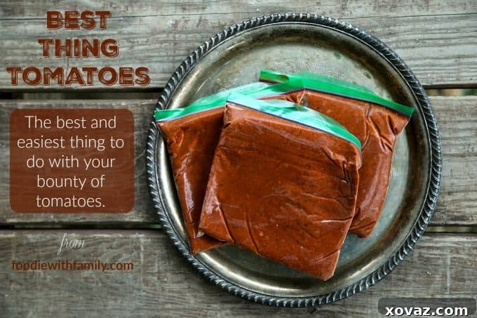 A bowl of rich, red 'Best Thing Tomatoes' puree, ready for use.