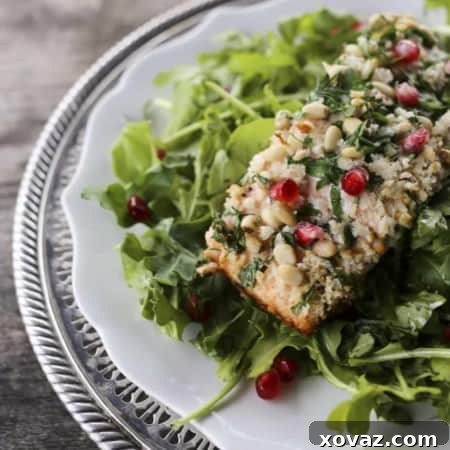 This simple and stunning Crispy Skin Salmon with Pine Nut and Parsey Crust is a showstopper of a main dish or a beautiful part of any Feast of the Seven Fishes and pairs equally well with red or white wine. #sponsored