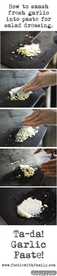 Irresistible Middle Eastern Salad Dressing 3 How to smash garlic for salad dressing. | www.foodiewithfamily.com