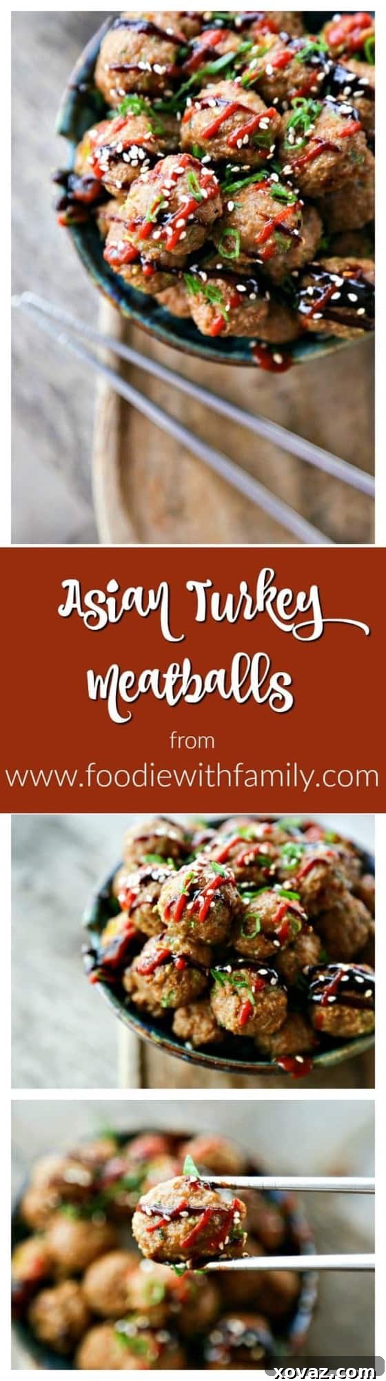 Stacked baked Asian Turkey Meatballs, savory with ginger and hoisin, perfect for a healthy and quick meal.