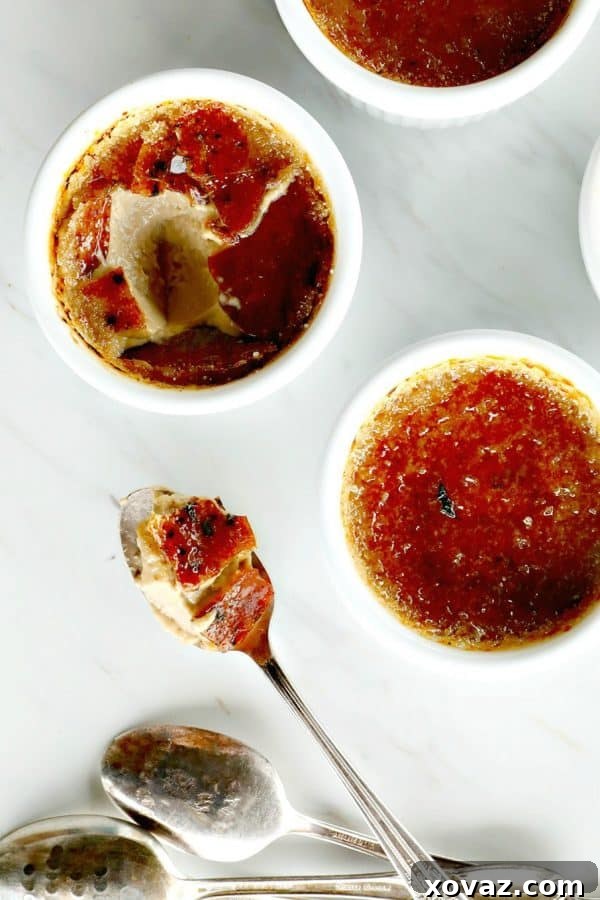 Spiced Chai Creme Brulee 2 Chai Creme Brulee: the thin layer of crisp burnt-sugar caramel sits on top of a velvety and smooth custard redolent with cinnamon, nutmeg, cardamom, and other spices; it tastes just like a caramel chai latte.