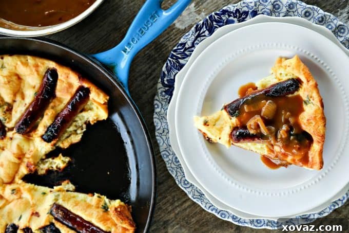 Yorkshire Sausage Bake 2 Toad in the Hole: this English classic breakfast makes a fantastic brunch recipe with the roasted sausages and crisp edged puff pancake. For the ultimate in comfort, spoon flavourful onion gravy over the top!