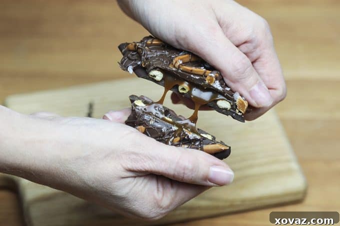 Delicious Caramel Stuffed Dark Chocolate Covered Pretzels, ready for gifting or enjoying