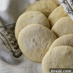 Stokoe Farms Legendary Sugar Cookies, pale, soft, with granulated sugar topping, on a black and white tea towel