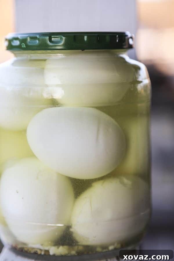 jar of pickled eggs in Claussen pickle brine