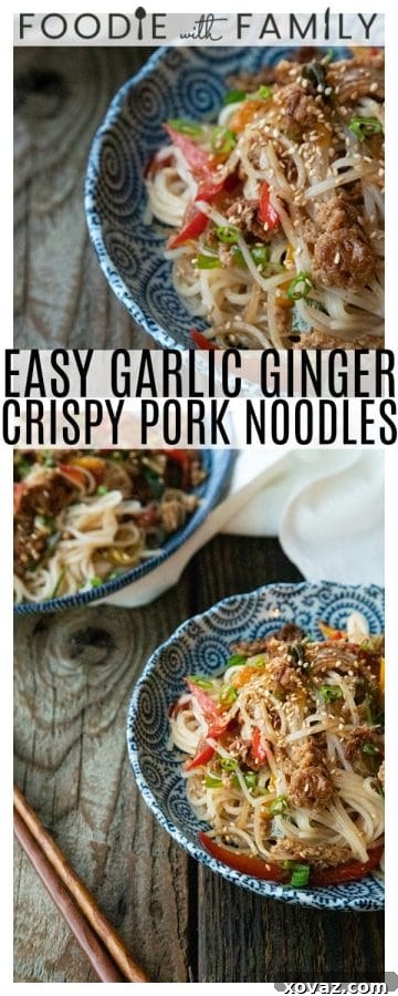 Easy Garlic Ginger Crisp Pork Noodles are going to be your new favourite dinner. Crazy simple. Crazier delicious. And easy on your pocketbook to boot. This delicious meal-in-one whips up in less than 30 minutes.