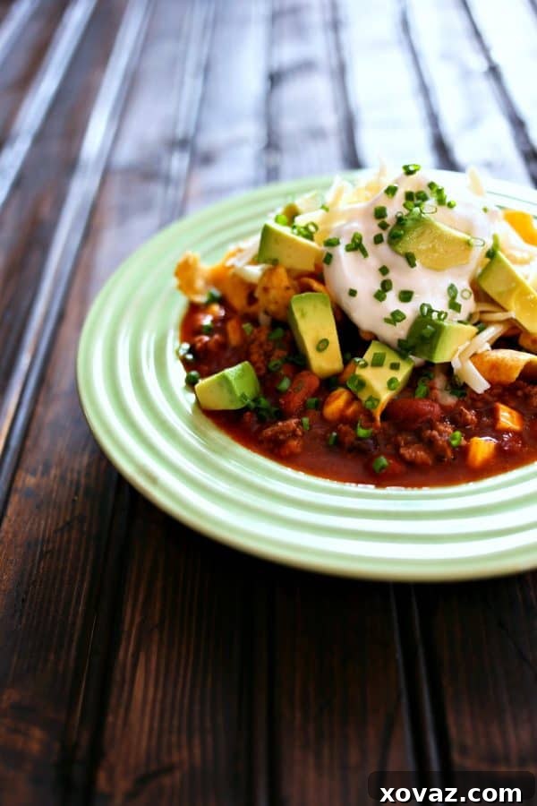 Taco Soup simmering in a slow-cooker, ready to be served