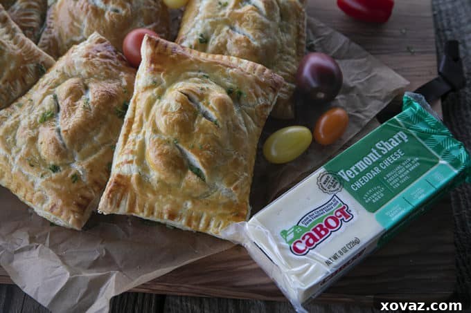 Golden Cheesy Egg and Sausage Breakfast Pockets 5 Baked Breakfast Hot Pockets fresh out of the oven, golden and flaky, ready to be served.