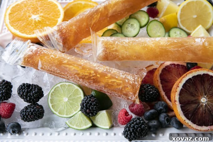 Pimm's Garden Party Pops 3 Using disposable zip top freezer pop bags for boozy popsicles to ensure easy removal and enjoyment.