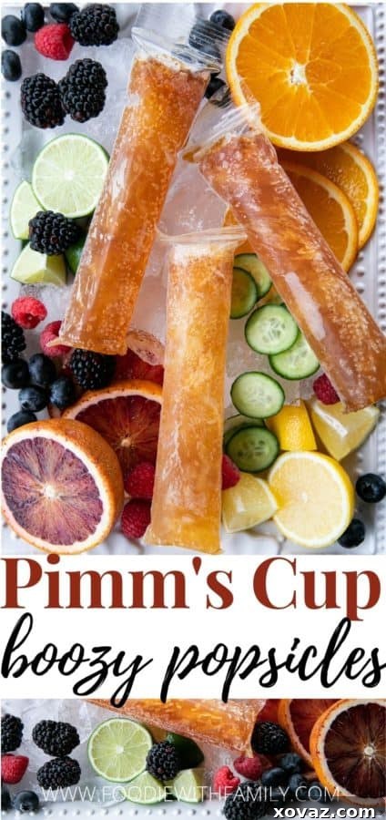 Pimm's Garden Party Pops 7 Serving Pimm's Cup Royale Boozy Popsicles with fresh cucumber and berries for an elegant touch.