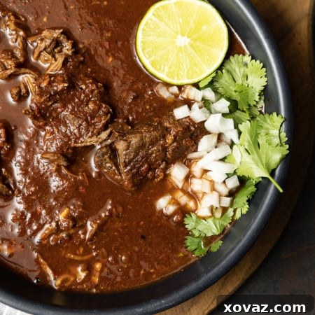 Instant Pot Birria de Res served with fresh toppings and consommé.