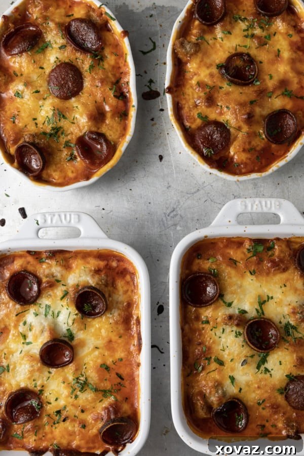 A selection of empty oven-safe bowls and a sheet pan, ready for the pizza bowl assembly, highlighting the preparation stage.