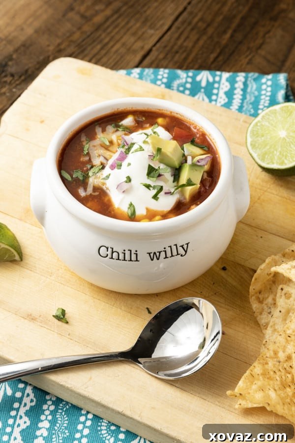 Easy 5-Ingredient Taco Soup 3 Close-up of a steaming bowl of 5-Ingredient Taco Soup, showing a rich broth, beans, and tender meat, ready to be enjoyed.