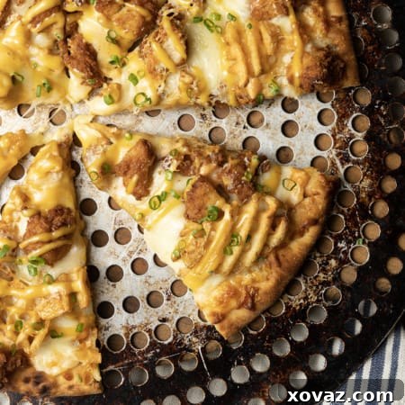 Chick Fil A Pizza is the glorious combination of two of the world’s great comfort foods: pizza and fried chicken. Inspired by the delicious fried chicken, waffle fries, and sauce at Chick Fil A, this special pizza is for all you fried chicken lovers out there. You may think you don't need a new recipe for pizza, but I promise you this easy one is worth branching out!