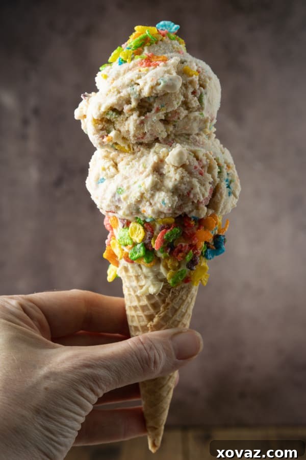 This easy, no-cook Fruity Pebbles Ice Cream tastes like a sweet bowl of your favourite fruity flavour cereal in ice cream form. It's a party!